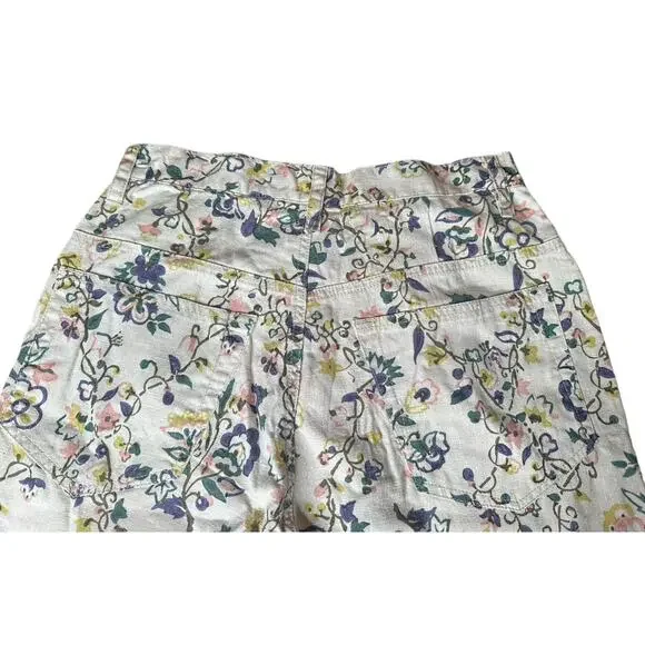 Vtg Esprit Linen White Floral Bermuda Shorts High Waist Boho Cottagecore Sz 9/10 - Picture 5 of 7
